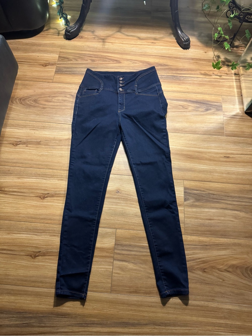 Wax Jean Brand Dark Navy High-Rise Four-Button Skinny Jeans